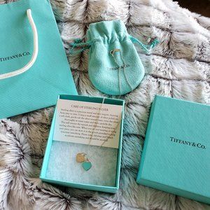 Tiffany Blue Double Heart Tag Pendant and Chain